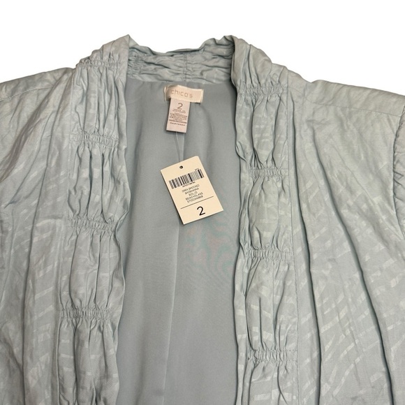 NWT Chico’s Open Smocked Shoshana Solid Beachglass blazer jacket womens 2 US L - Picture 2 of 10